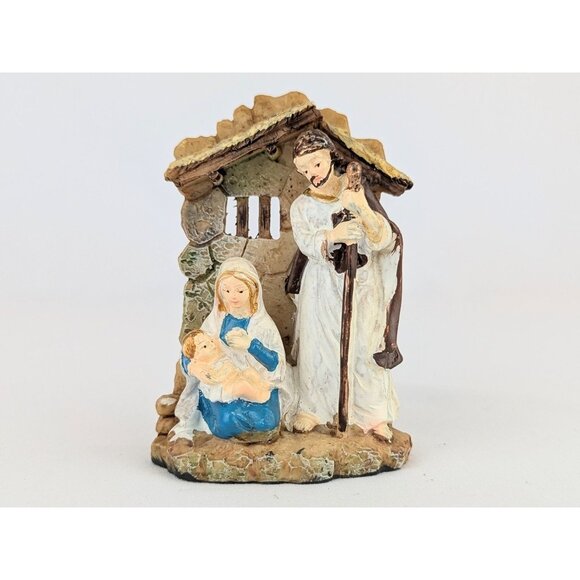 Vintage Nativity Set Y2K Kitschy Resin Crèche Minimalist Religious Holiday Decor - Picture 3 of 9